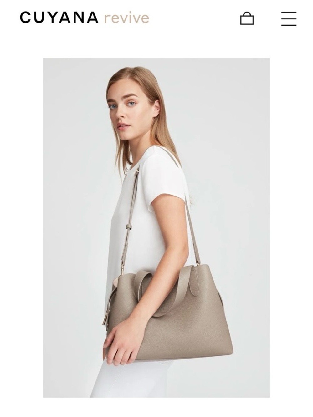 CUYANA Zippered Satchel Pebbled Leather Tote in Taupe, practically new - Picture 2 of 16